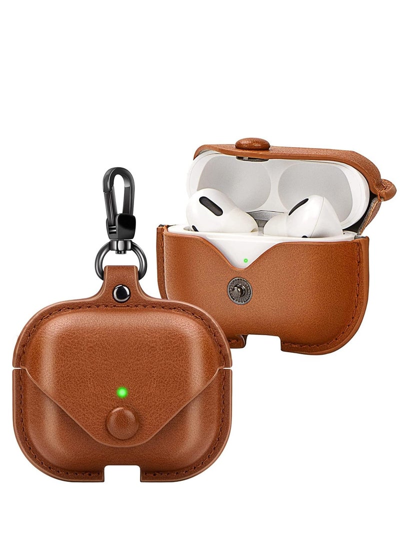 AirPods Pro 2 Case (2022), Leather Protective Case Skin Cover with Keychain and Lock for Apple Airpods Pro 2 Case Light Brown