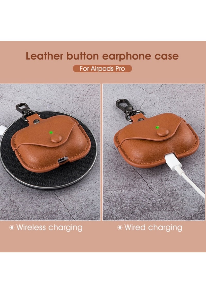 AirPods Pro 2 Case (2022), Leather Protective Case Skin Cover with Keychain and Lock for Apple Airpods Pro 2 Case Light Brown