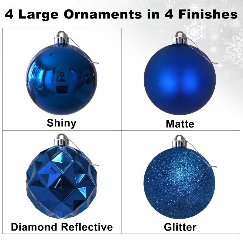 GameXcel Royal Blue Set of XL (4.0"") 4PCS Christmas Balls - Christmas Tree Decoration Ornaments Shatterproof Hanging Balls for New Year Easter Valentine Holiday Decorations - Image 2