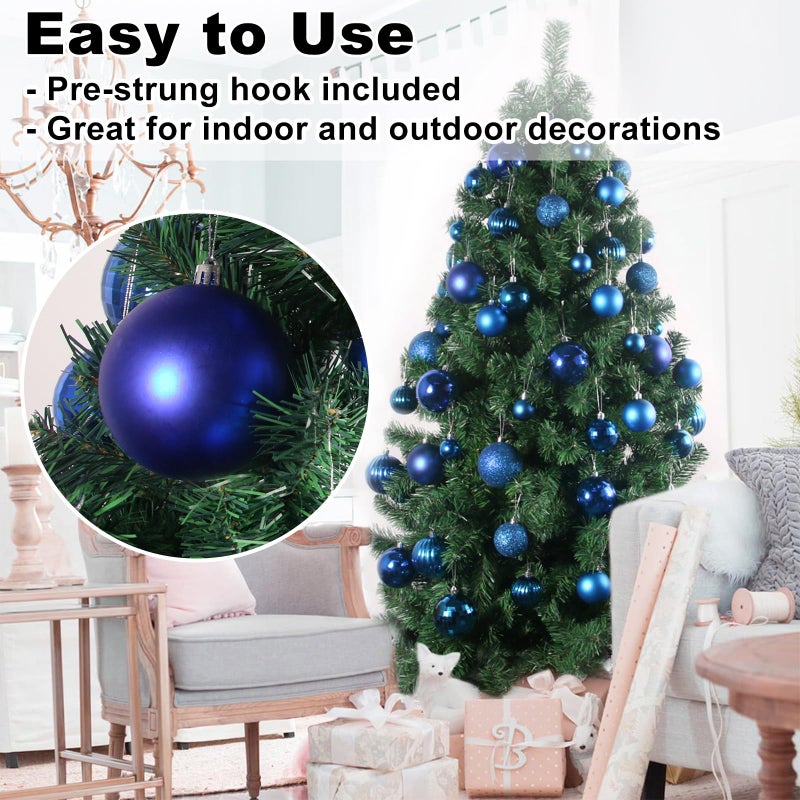 GameXcel Royal Blue Set of XL (4.0"") 4PCS Christmas Balls - Christmas Tree Decoration Ornaments Shatterproof Hanging Balls for New Year Easter Valentine Holiday Decorations - Image 5
