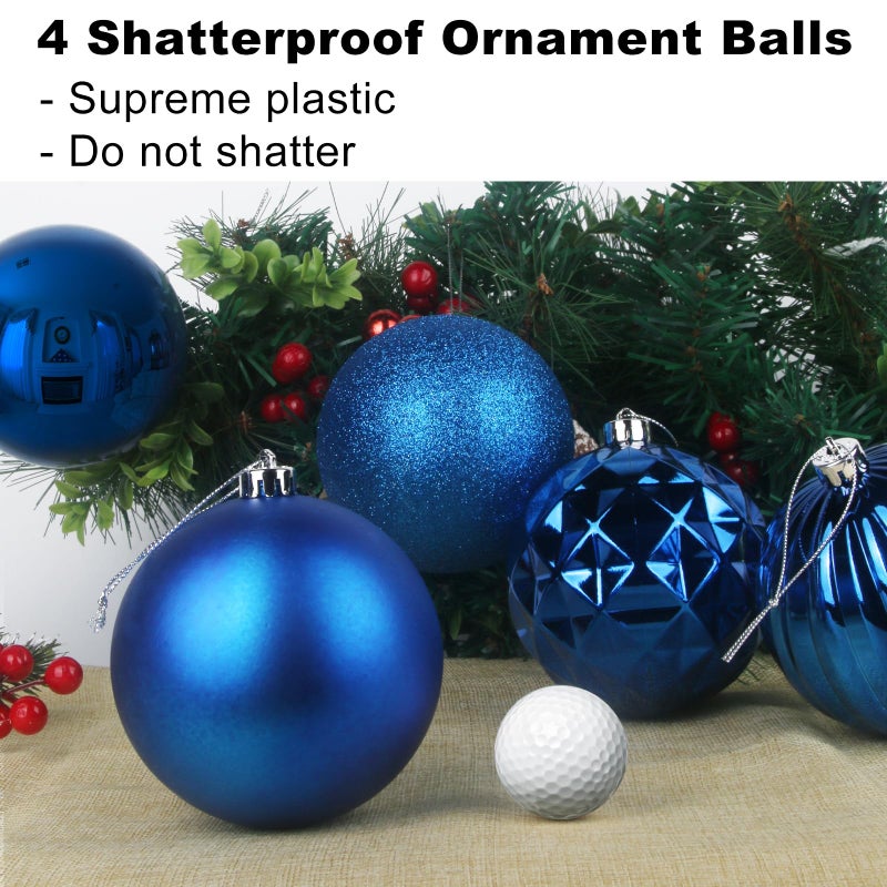 GameXcel Royal Blue Set of XL (4.0"") 4PCS Christmas Balls - Christmas Tree Decoration Ornaments Shatterproof Hanging Balls for New Year Easter Valentine Holiday Decorations - Image 3
