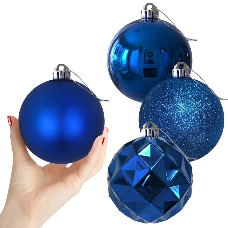 GameXcel Royal Blue Set of XL (4.0"") 4PCS Christmas Balls - Christmas Tree Decoration Ornaments Shatterproof Hanging Balls for New Year Easter Valentine Holiday Decorations - Image 1