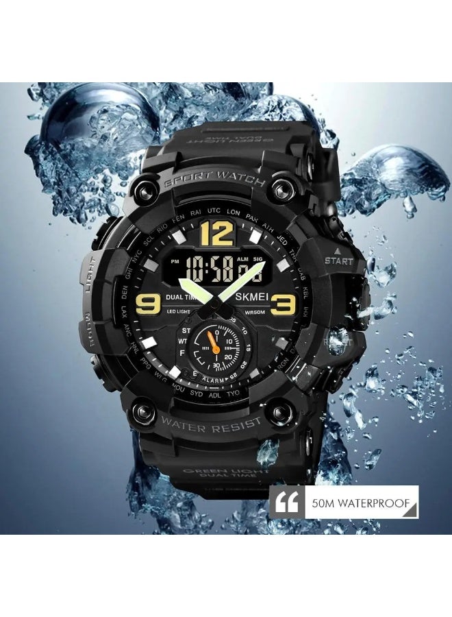 SKMEI Vintage Men Military Watch 50m Waterproof Wristwatch SKMEI Top Brand Casual Sport Style Digital Clock PU Band Watch Men Original - Image 2