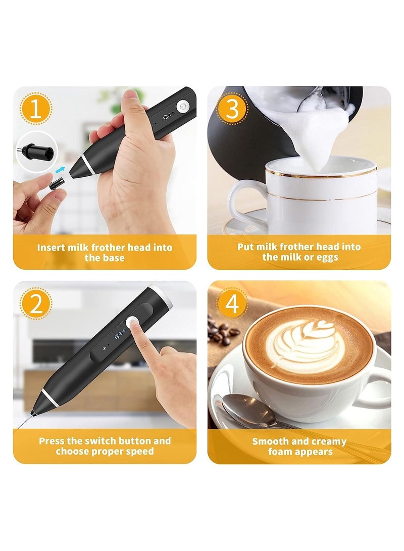 Milk Frother Handheld Electric Egg Whisk USB Rechargeable Foam Maker with Stainless Steel Whisks & 3 Speed Adjustable Egg Beater Mini Blender Drink Mixer Milk Frother for Coffee Chocolate Egg Mix  - Image 3