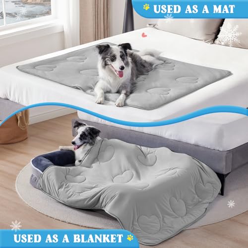 FineMay Cooling Blanket for Dogs Lightweight Durable Dog Cooling Mat QMAX045 Soft Breathable Pets Comforter for Couch Bed Car Essential Light Grey 40x50 Inches - Image 3