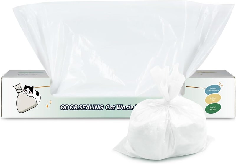 Deefre Odor Sealing Waste Disposal Bags M150 Count Cat Litter Bags Unscented Cat poop bags Large Capacity Diaper Disposal or Pet Waste BagsColorWhite - Image 1