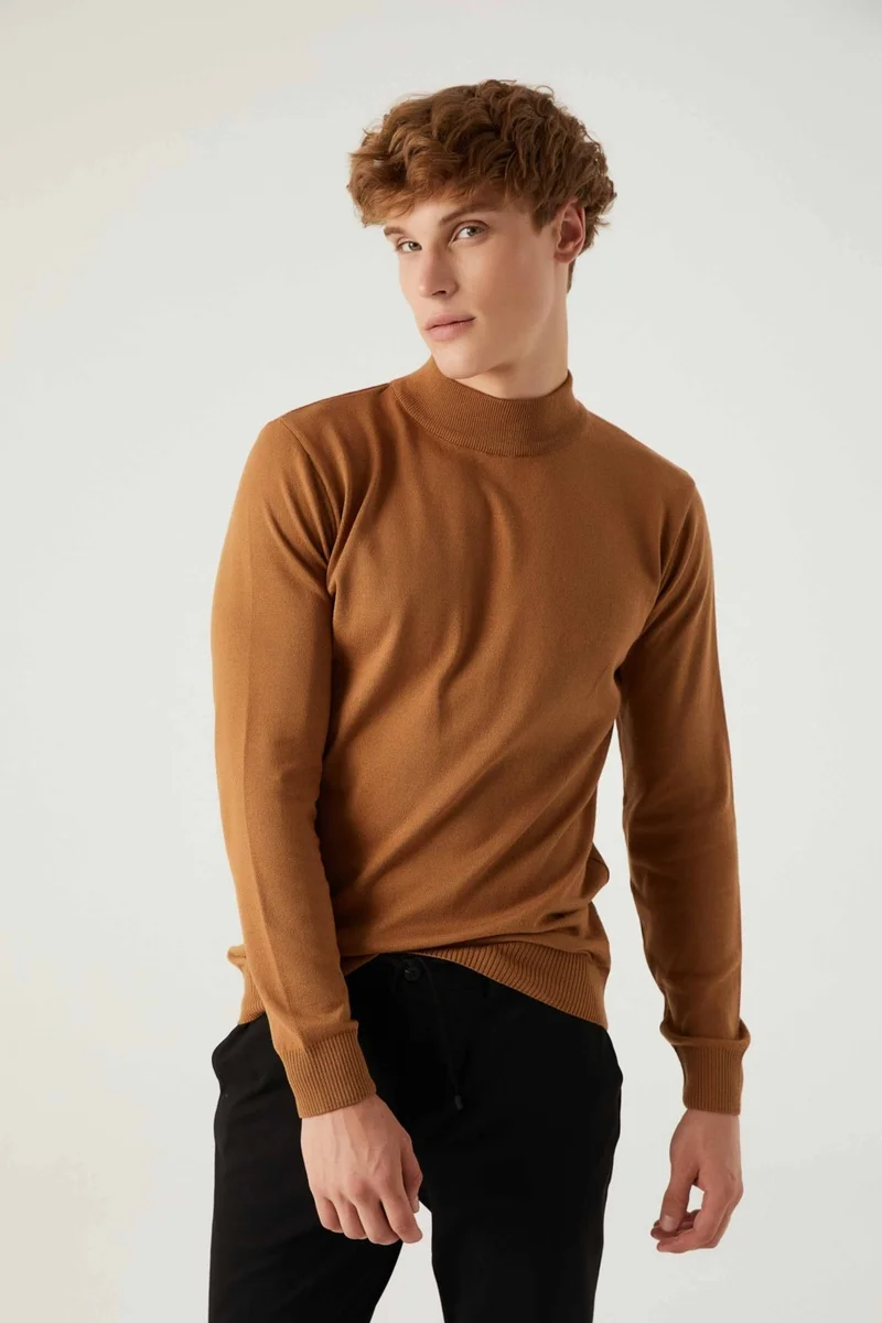 D'S DAMAT Ds Damat Regular Fit Camel Cotton Blend Half Turtleneck Knit Sweater