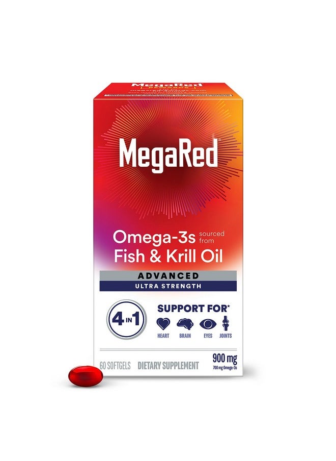 Megared Fish Oil + Krill Oil 900Mg Omega 3 Supplement With Epa & Dha Supports Heart Brain Joint And Eye Health No Fishy Aftertaste 60 Softgels (60 Servings)  - Image 1