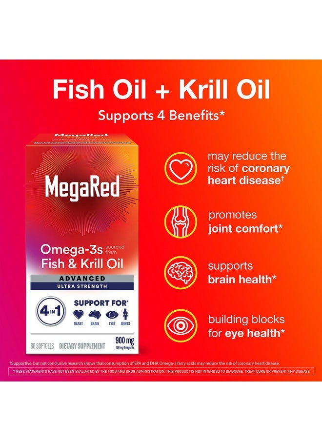 Megared Fish Oil + Krill Oil 900Mg Omega 3 Supplement With Epa & Dha Supports Heart Brain Joint And Eye Health No Fishy Aftertaste 60 Softgels (60 Servings)  - Image 3