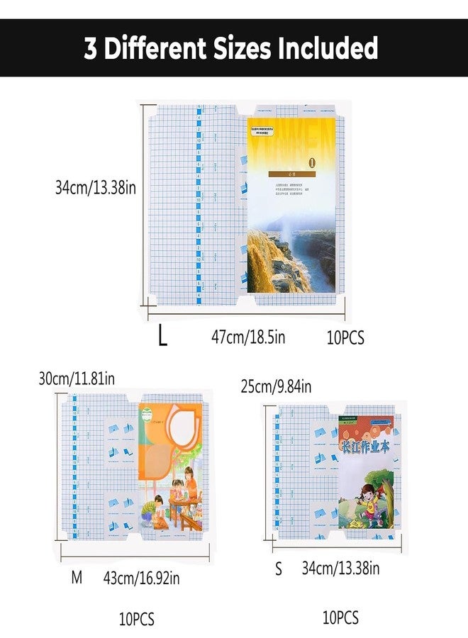Nutshell Book Cover Transparent Paper Sticker [30 Pcs - 3 Different Sizes - 10 Each] Self-Adhesive Waterproof School Textbook Protective Case Cover for Book Binding, Cut Book Cover Film Sticker - Image 3