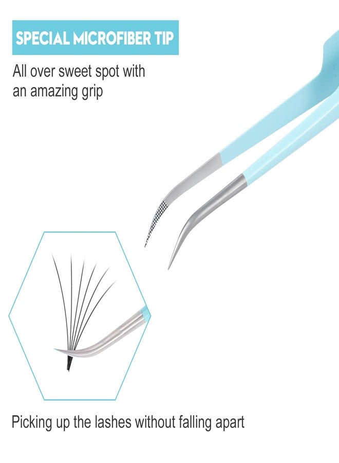 Ms.Queen Lash Tweezers for Eyelash Extensions,Professional 5Pcs Fiber Tip Curved Isolation 45 90 Degree Boot Volume Lash Tweezers for Extensions, Blue - Image 2
