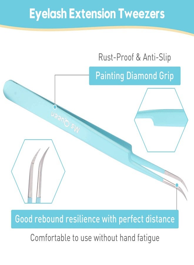Ms.Queen Lash Tweezers for Eyelash Extensions,Professional 5Pcs Fiber Tip Curved Isolation 45 90 Degree Boot Volume Lash Tweezers for Extensions, Blue - Image 4