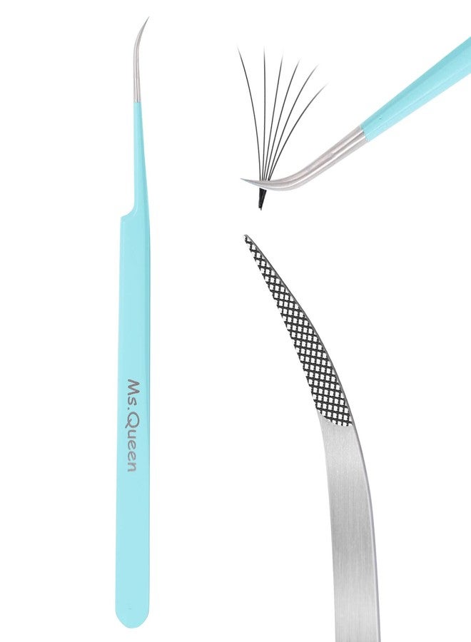 Ms.Queen Lash Tweezers for Eyelash Extensions,Professional 5Pcs Fiber Tip Curved Isolation 45 90 Degree Boot Volume Lash Tweezers for Extensions, Blue - Image 1