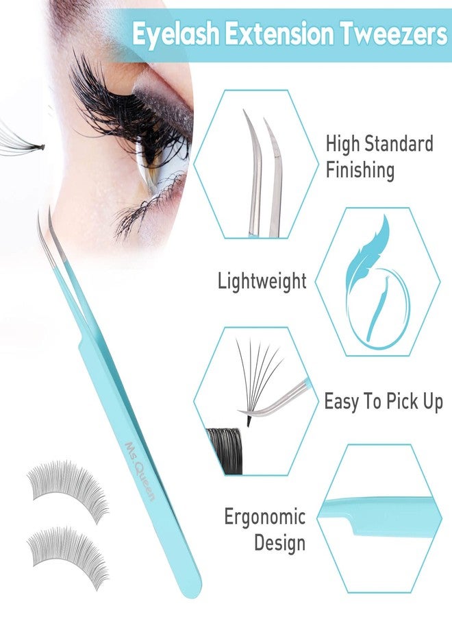 Ms.Queen Lash Tweezers for Eyelash Extensions,Professional 5Pcs Fiber Tip Curved Isolation 45 90 Degree Boot Volume Lash Tweezers for Extensions, Blue - Image 3