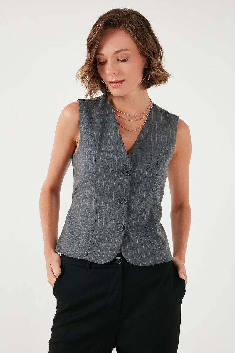 Lela Fitted-Fits-The-Body Lined Classic Woven Vest Women's Vest 611YL030W4