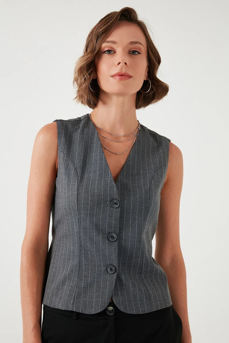 Lela Fitted-Fits-The-Body Lined Classic Woven Vest Women's Vest 611YL030W4