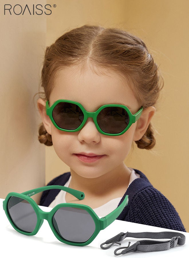 roaiss Hexagon Polarized Sunglasses for Babies, UV400 Protection Cute Beach Holiday Sun Glasses with Lightweight Flexible TPEE Frame and Elastic Strap for Boys Girls Age 0-3, Cactus Green - Image 1