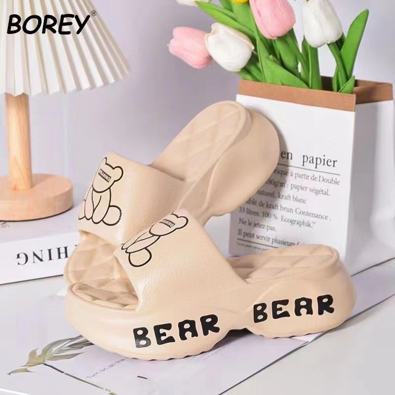 Womens elegant high-looking non-slip soft bottom fashionable lightweight non-slip deodorant simple EVA slippers can be worn outside 8801-Ben Bear-Khakis [Super Thick Bottom]] 8801-Ben Bear-Khakis [Super Thick Bottom]] 