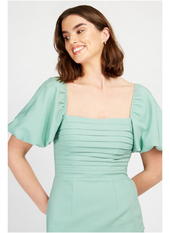 Pleat Detail Midi Pencil Dress