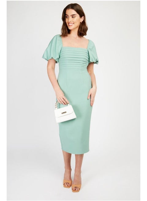 Pleat Detail Midi Pencil Dress