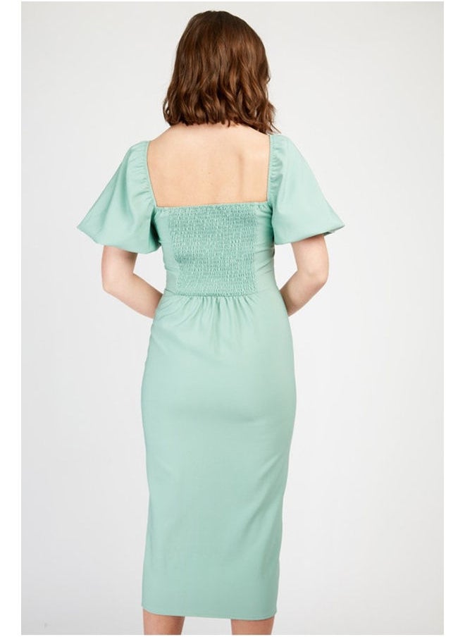 Pleat Detail Midi Pencil Dress