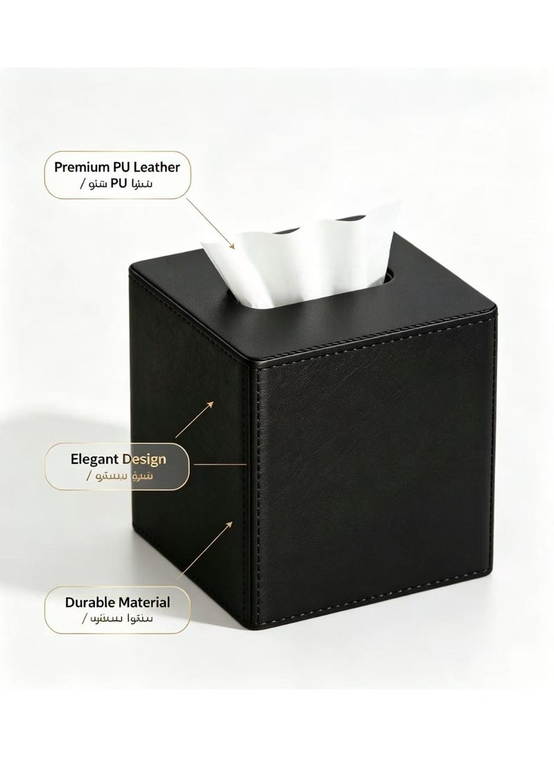 Luxury Square Tissue Box Cover, Modern Decorative Facial Tissue Holder with Anti Slip Base, Premium PU Leather Tissue Storage Box for Bathroom Vanity, Living Room, Bedroom and Office Decor - Image 3