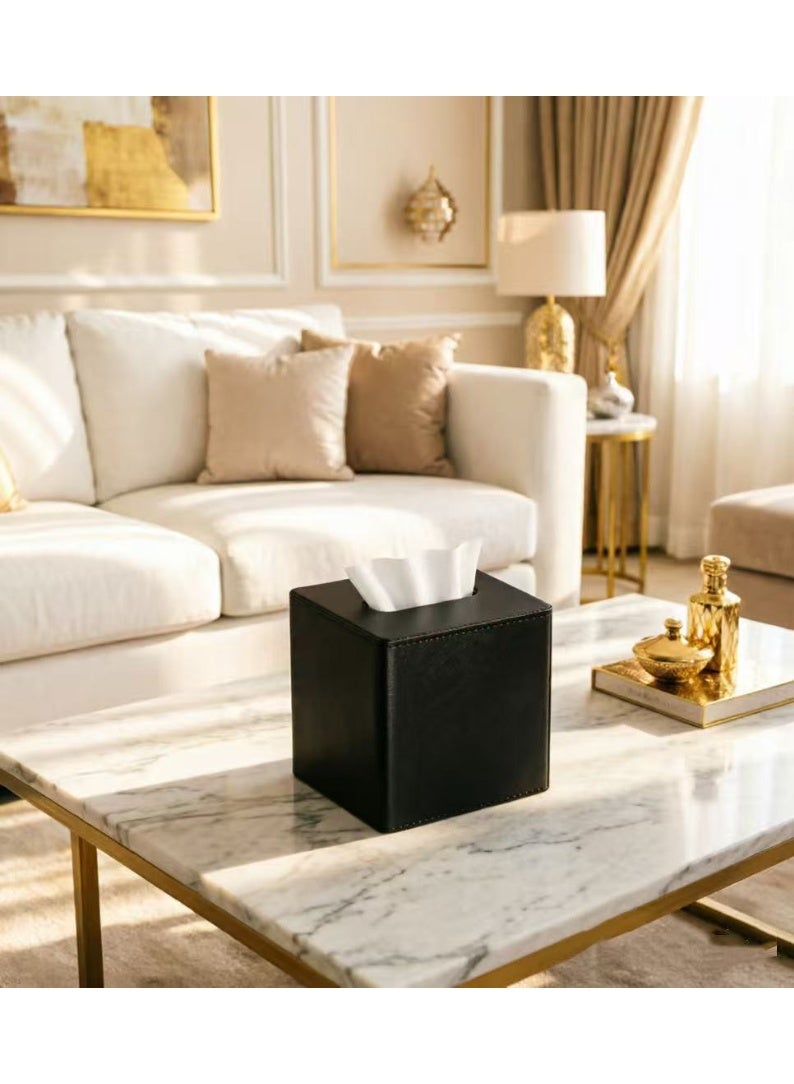 Luxury Square Tissue Box Cover, Modern Decorative Facial Tissue Holder with Anti Slip Base, Premium PU Leather Tissue Storage Box for Bathroom Vanity, Living Room, Bedroom and Office Decor - Image 2