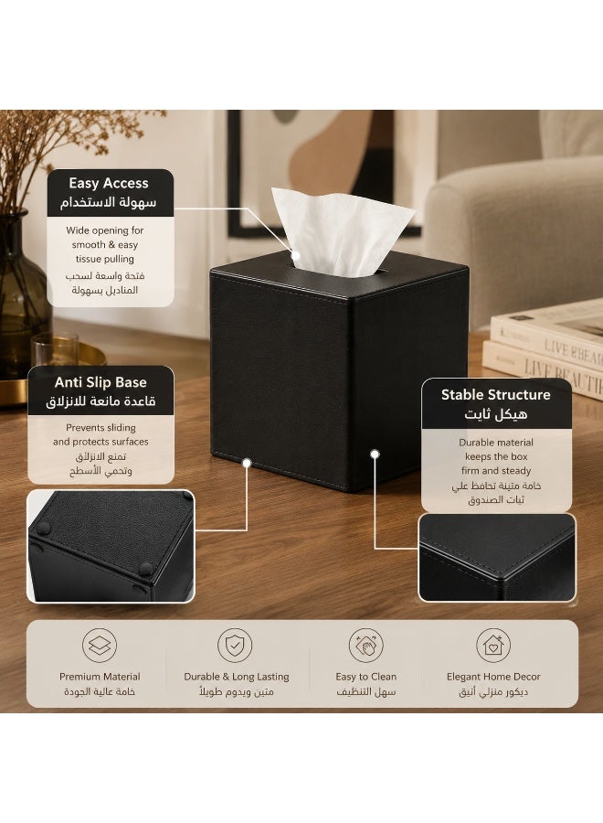 Luxury Square Tissue Box Cover, Modern Decorative Facial Tissue Holder with Anti Slip Base, Premium PU Leather Tissue Storage Box for Bathroom Vanity, Living Room, Bedroom and Office Decor - Image 4