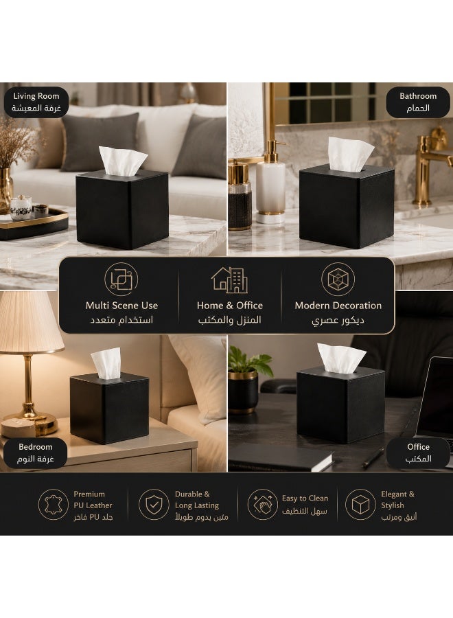 Luxury Square Tissue Box Cover, Modern Decorative Facial Tissue Holder with Anti Slip Base, Premium PU Leather Tissue Storage Box for Bathroom Vanity, Living Room, Bedroom and Office Decor - Image 5