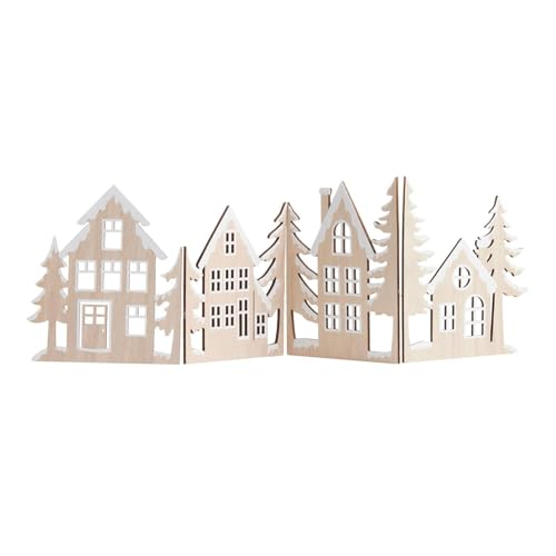 Haoser Foldable Wooden Christmas Village Panel | Snowy Trees & Cottages Winter Scene | Scandinavian Xmas Home & Fireplace Dcor | Natural Wood Laser Cut Minimalist Holiday Decoration 24.4 Inch - Image 1