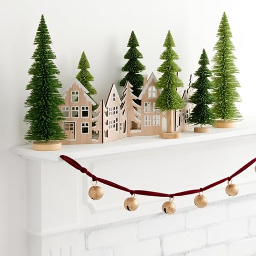 Haoser Foldable Wooden Christmas Village Panel | Snowy Trees & Cottages Winter Scene | Scandinavian Xmas Home & Fireplace Dcor | Natural Wood Laser Cut Minimalist Holiday Decoration 24.4 Inch - Image 3