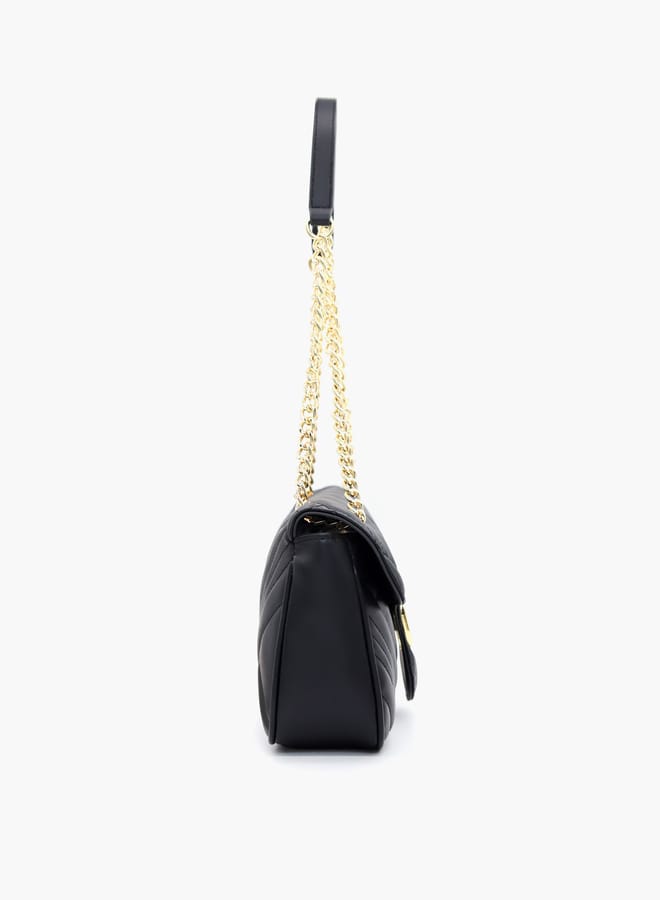 V Italia Quilted Crossbody Bag with Chain Strap and Flap Closure  - Image 3