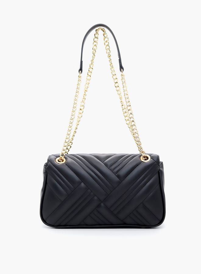 V Italia Quilted Crossbody Bag with Chain Strap and Flap Closure  - Image 4