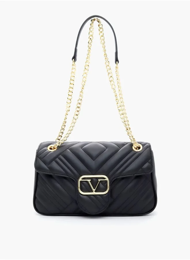 V إيطاليا Quilted Crossbody Bag with Chain Strap and Flap Closure