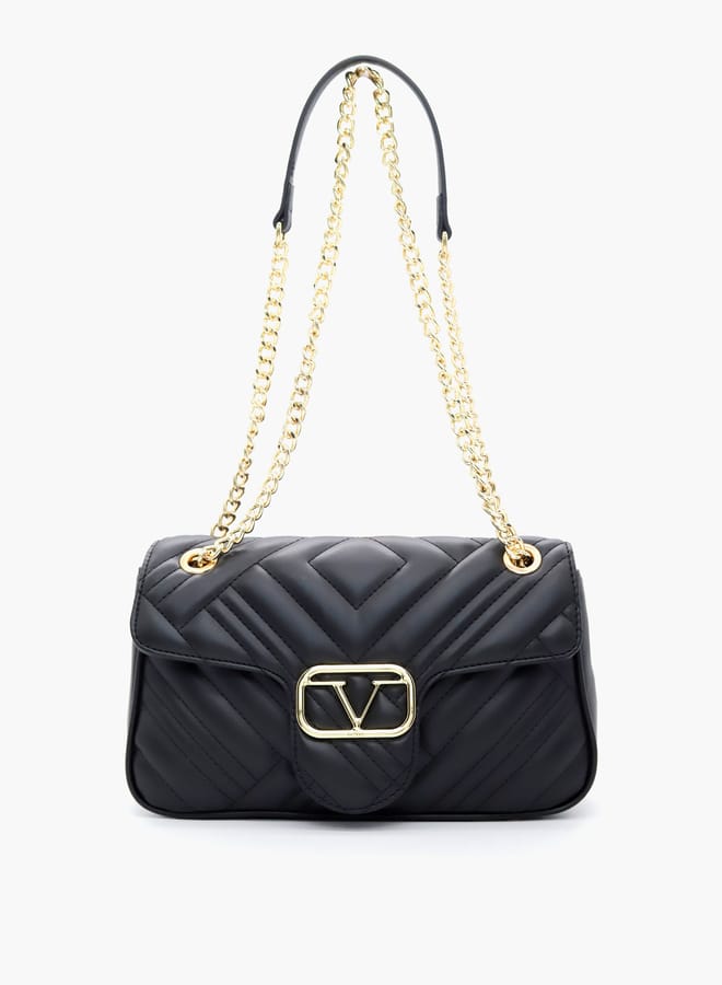V Italia Quilted Crossbody Bag with Chain Strap and Flap Closure  - Image 1