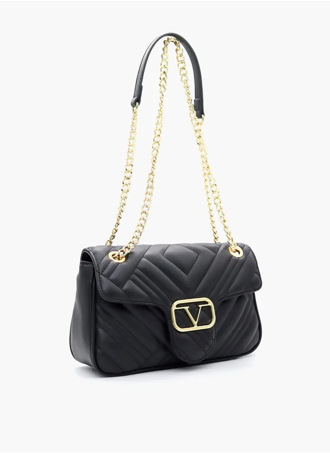 V إيطاليا Quilted Crossbody Bag with Chain Strap and Flap Closure