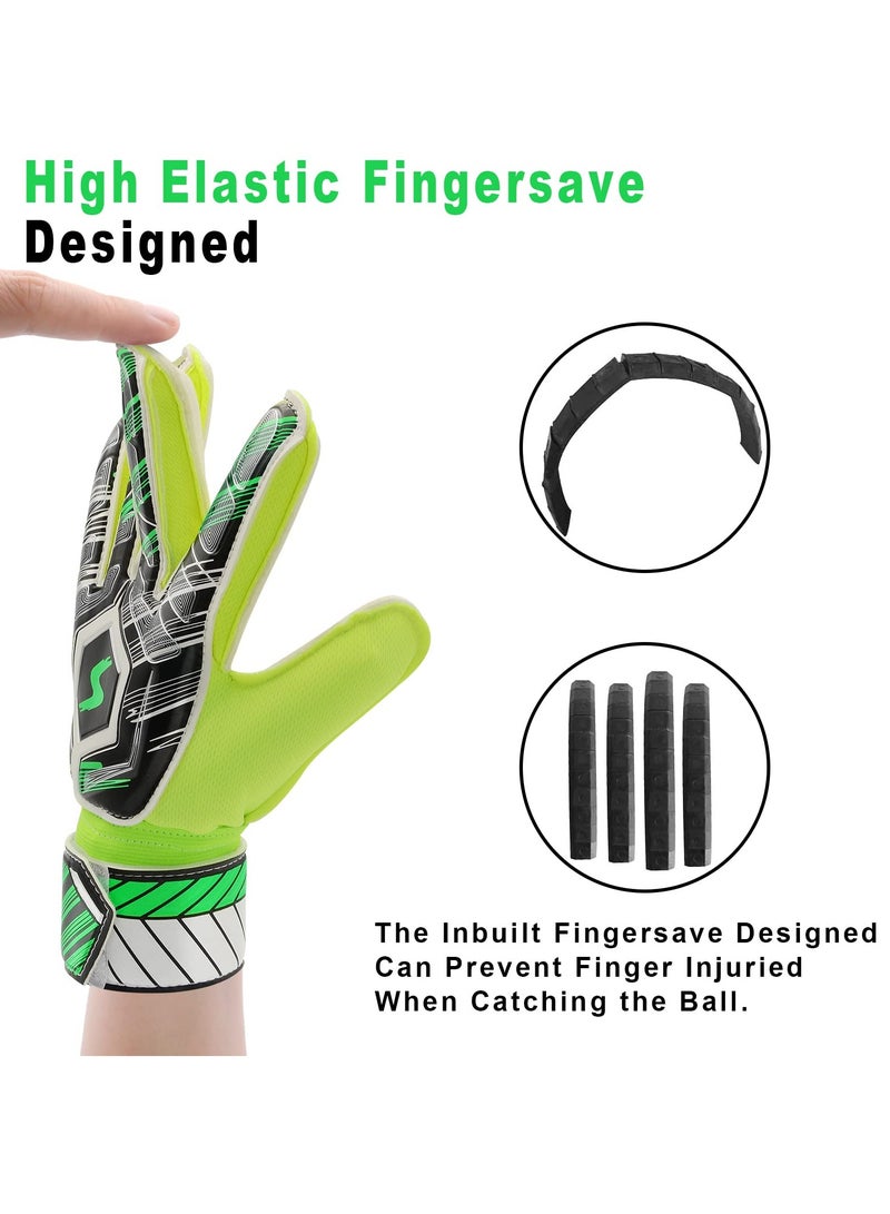 KASTWAVE Children Football Gloves, 9# Kids Youth Football Soccer Goalkeeper Goalie Training Gloves Gear with Strong Grips Palms, Soccer Goalie Goalkeeper Gloves for Kids Boys Children (Green) - Image 3