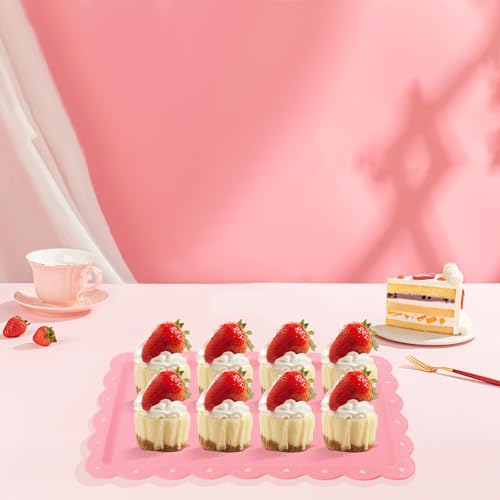 FEOOWV 6 Pack Plastic Serving Trays Food Tray - 14" x 9" Rectangle Serving Platter for Wedding Party Supplies Cafeteria Kitchen Restaurant, Small Flat Trays for Dessert Fruit Cookie Snack(Pink) - Image 4