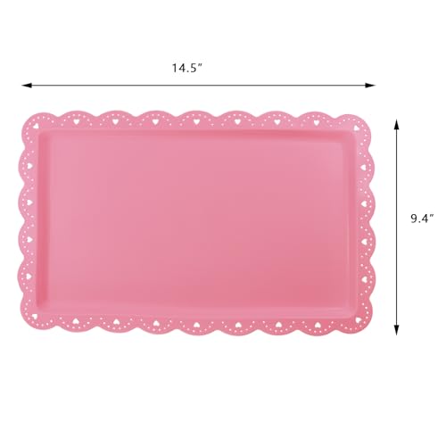 FEOOWV 6 Pack Plastic Serving Trays Food Tray - 14" x 9" Rectangle Serving Platter for Wedding Party Supplies Cafeteria Kitchen Restaurant, Small Flat Trays for Dessert Fruit Cookie Snack(Pink) - Image 2