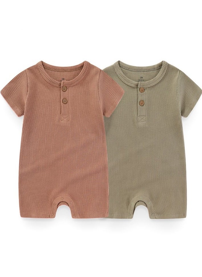 2-piece set of pure cotton jumpsuits for infants and young children, short-sleeved crawling clothes - Image 1