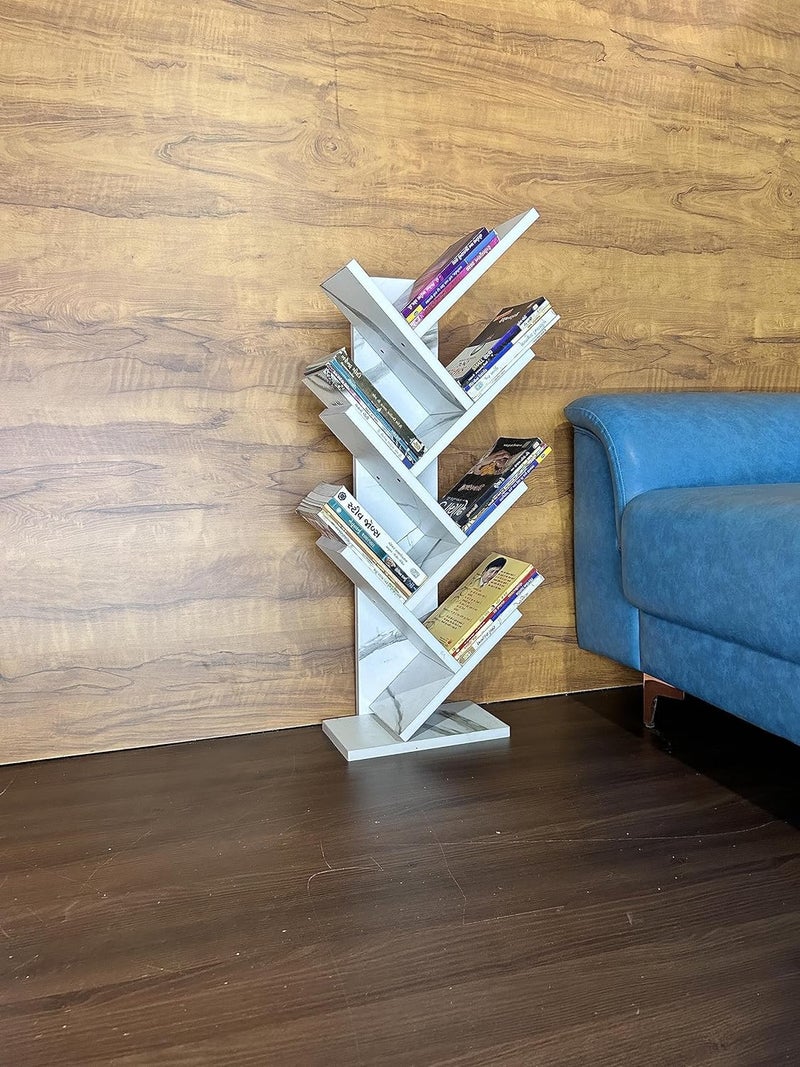 NE Furniture NE Furniture Engineered Wood 7Tier Book Rack Space Saver Storage of Book CaseFreeStanding Books Holder Organizer Office Tree Shape Bookcase Set of 1 Tag White Marble DIYDoItYourself - Image 1