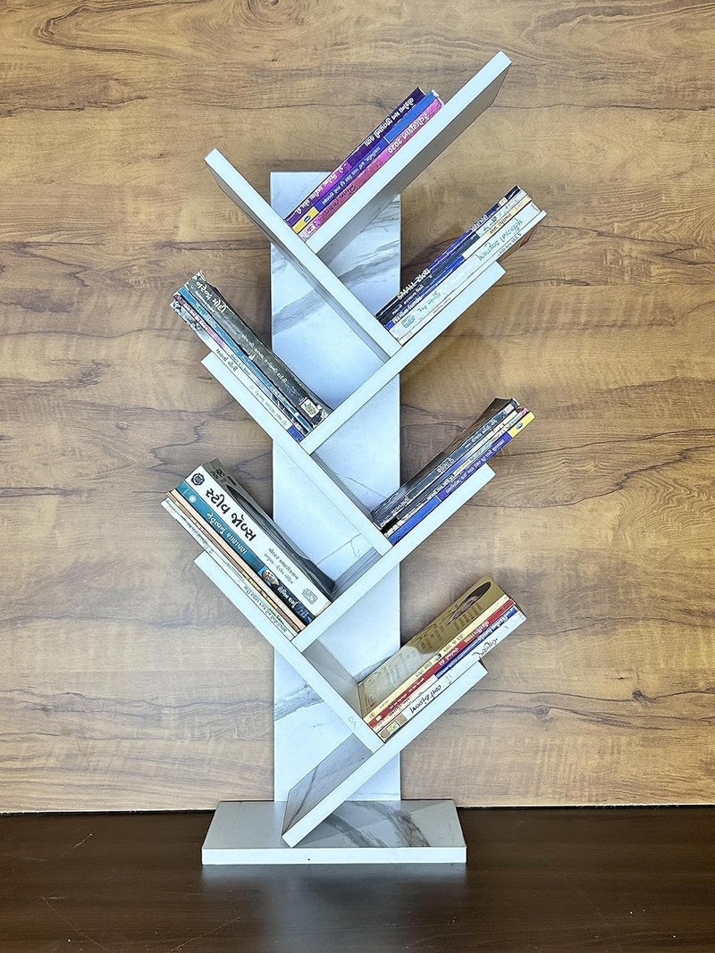 NE Furniture NE Furniture Engineered Wood 7Tier Book Rack Space Saver Storage of Book CaseFreeStanding Books Holder Organizer Office Tree Shape Bookcase Set of 1 Tag White Marble DIYDoItYourself - Image 2