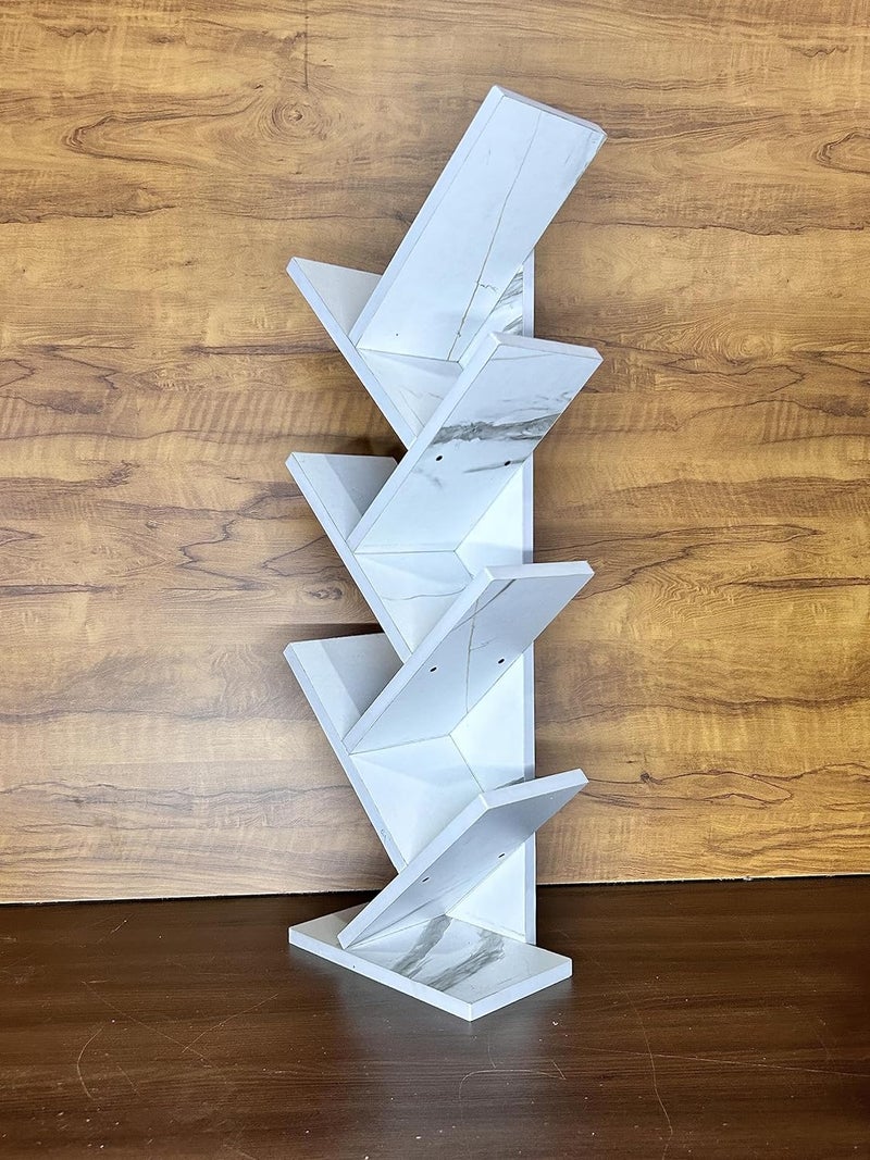 NE Furniture NE Furniture Engineered Wood 7Tier Book Rack Space Saver Storage of Book CaseFreeStanding Books Holder Organizer Office Tree Shape Bookcase Set of 1 Tag White Marble DIYDoItYourself - Image 4