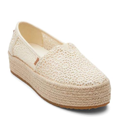 TOMS Womens Valencia Floral Crochet Platform Espadrille Slip On Flats Casual - Off White - Size 8 B - Image 1