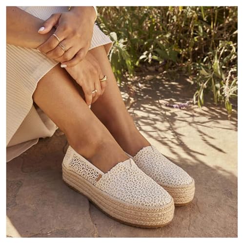 TOMS Womens Valencia Floral Crochet Platform Espadrille Slip On Flats Casual - Off White - Size 8 B - Image 4