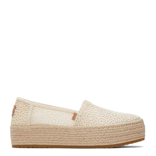TOMS Womens Valencia Floral Crochet Platform Espadrille Slip On Flats Casual - Off White - Size 8 B - Image 2