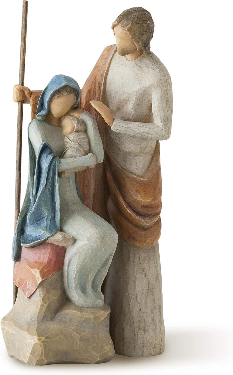 Willow Tree The Holy Family, Mary Holding Jesus, and Joseph, Richly Colored and Carved Foundation Piece for Nativity Collection, Sculpted Hand-Painted Figure - Image 1