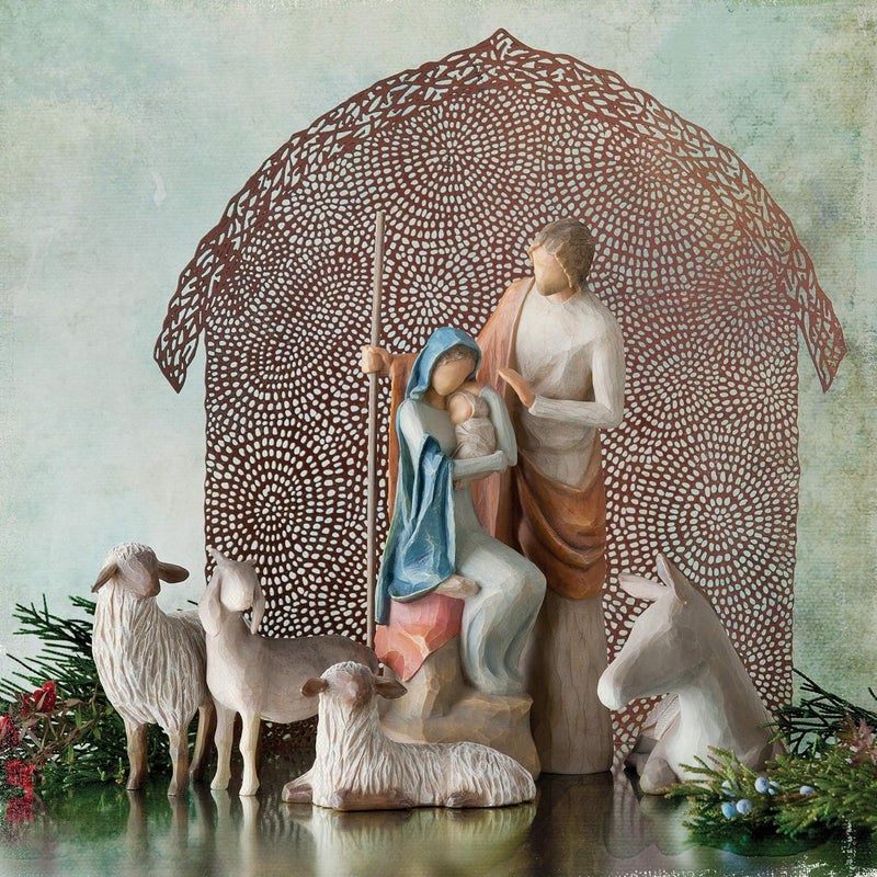 Willow Tree The Holy Family, Mary Holding Jesus, and Joseph, Richly Colored and Carved Foundation Piece for Nativity Collection, Sculpted Hand-Painted Figure - Image 5