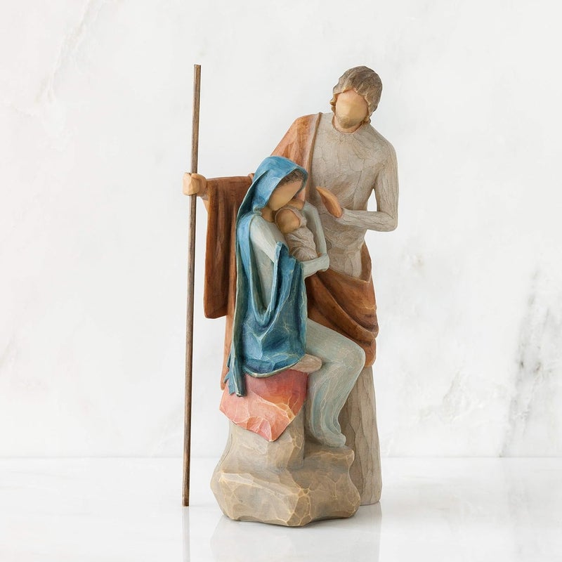 Willow Tree The Holy Family, Mary Holding Jesus, and Joseph, Richly Colored and Carved Foundation Piece for Nativity Collection, Sculpted Hand-Painted Figure - Image 3