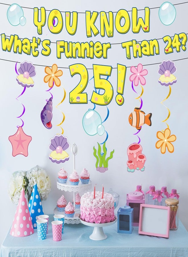 MinFyberd Yellow 25th Birthday Decorations Whats Funnier Than 24 25 Banner Yellow Cartoon Hanging Swirls Under The Sea Party Decorations for 25 Years Old Ocean Themed Birthday Party Supplies Wall Decor - Image 4